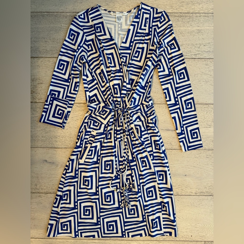 DIANE VON FURSTENBERG DEIANIRA Silk Jersey Geometric Print DRESS Size: 6.